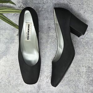 90s Vintage New York Transit Black Square Toe Block Heels Size 9